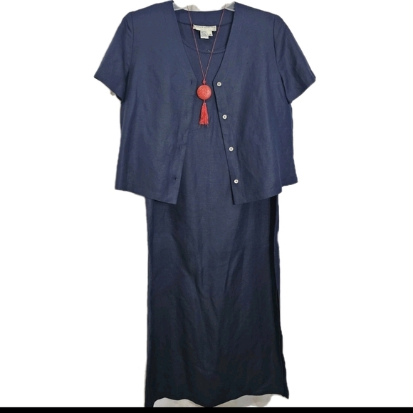 Maggy London Dresses & Skirts - Maggy London Linen Rayon Blue 2 pc Jacket Career Work Maxi Versatile Dress  14